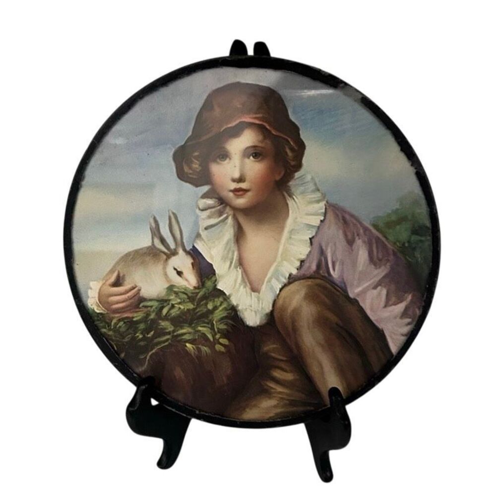 Vtg 1814 Boy and Rabbit by Scottish Artist Sir Henry Raeburn Round Framed Print